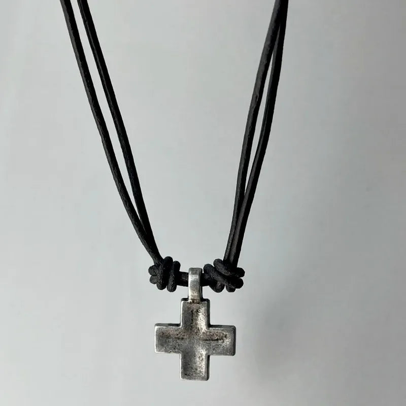 1/2Pcs Fashion PU Leather Rope Cross Necklace Adjustable Long Choker Collar Pendant Necklace Women Men Metal Hangings Necklace